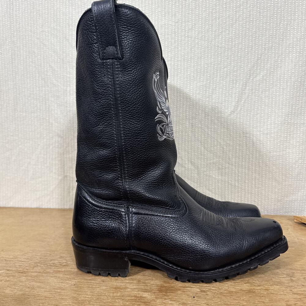 Harley-Davidson Leather Motorcycle Boots Men’s Size 11 Black Eagle Western Biker - Picture 5 of 15